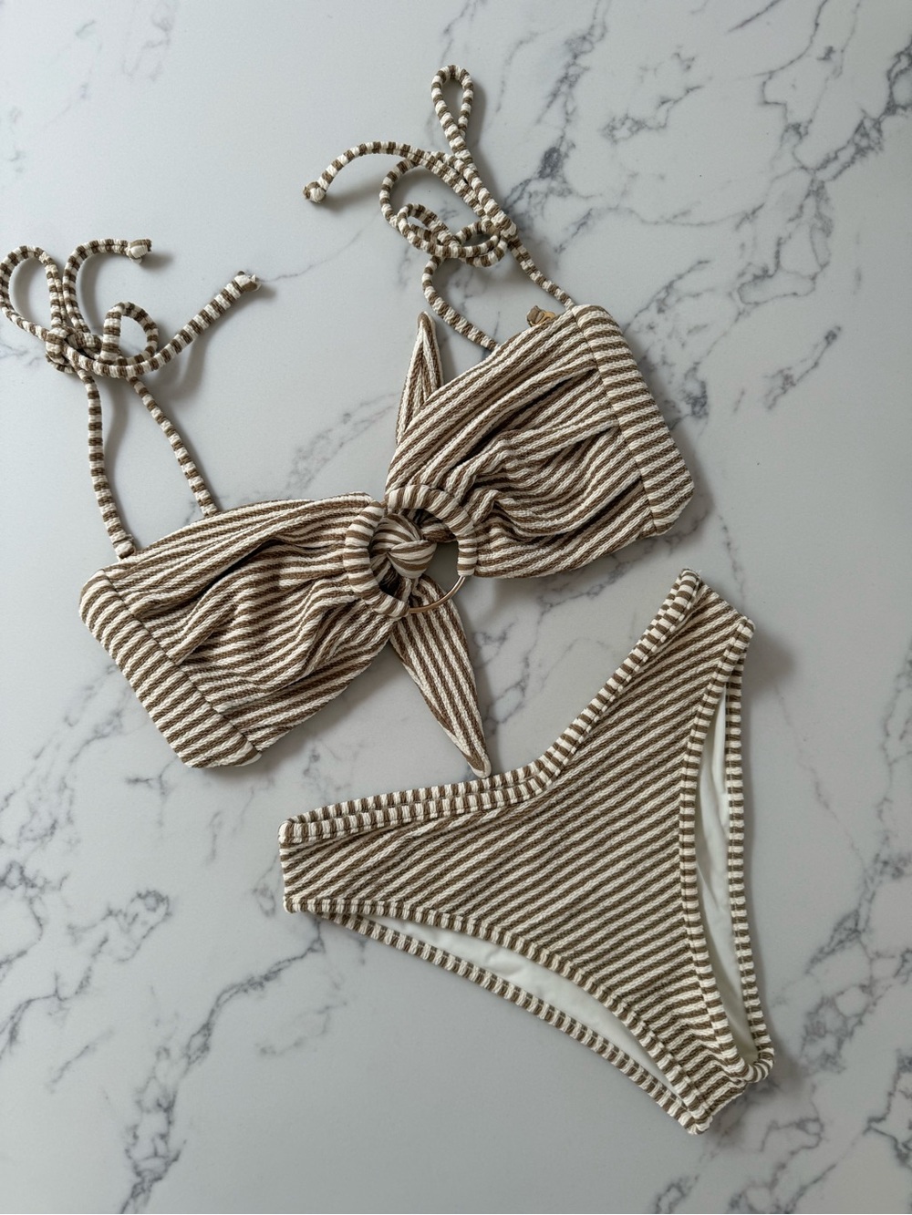 Montce Tori Ties Bandeau & Lulu Bottom Bikini SET - Neutral Stripe - Size S/M